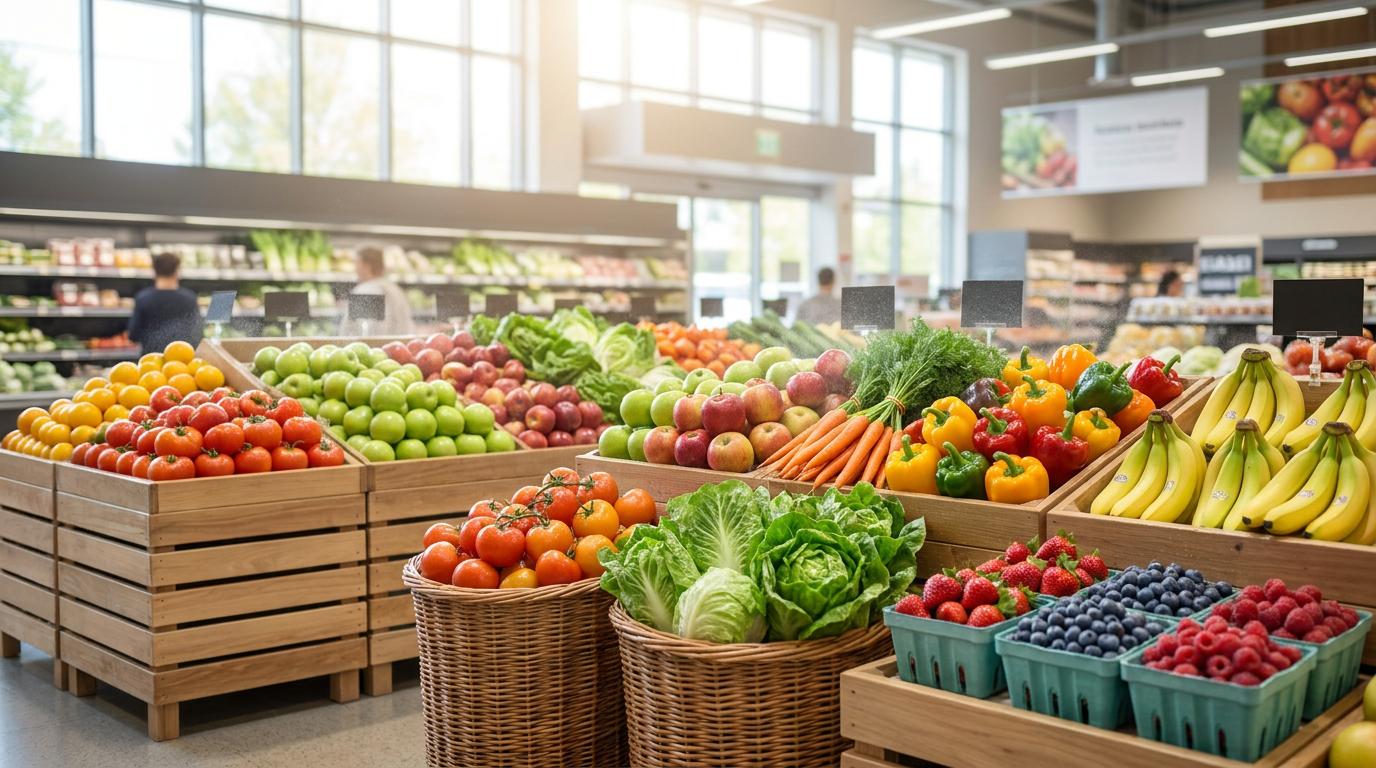 Fresh fruits, vegetables, and everyday grocery essentials representing GROVIA Retail's mission to provide quality products, fair prices, and reliable customer service.
